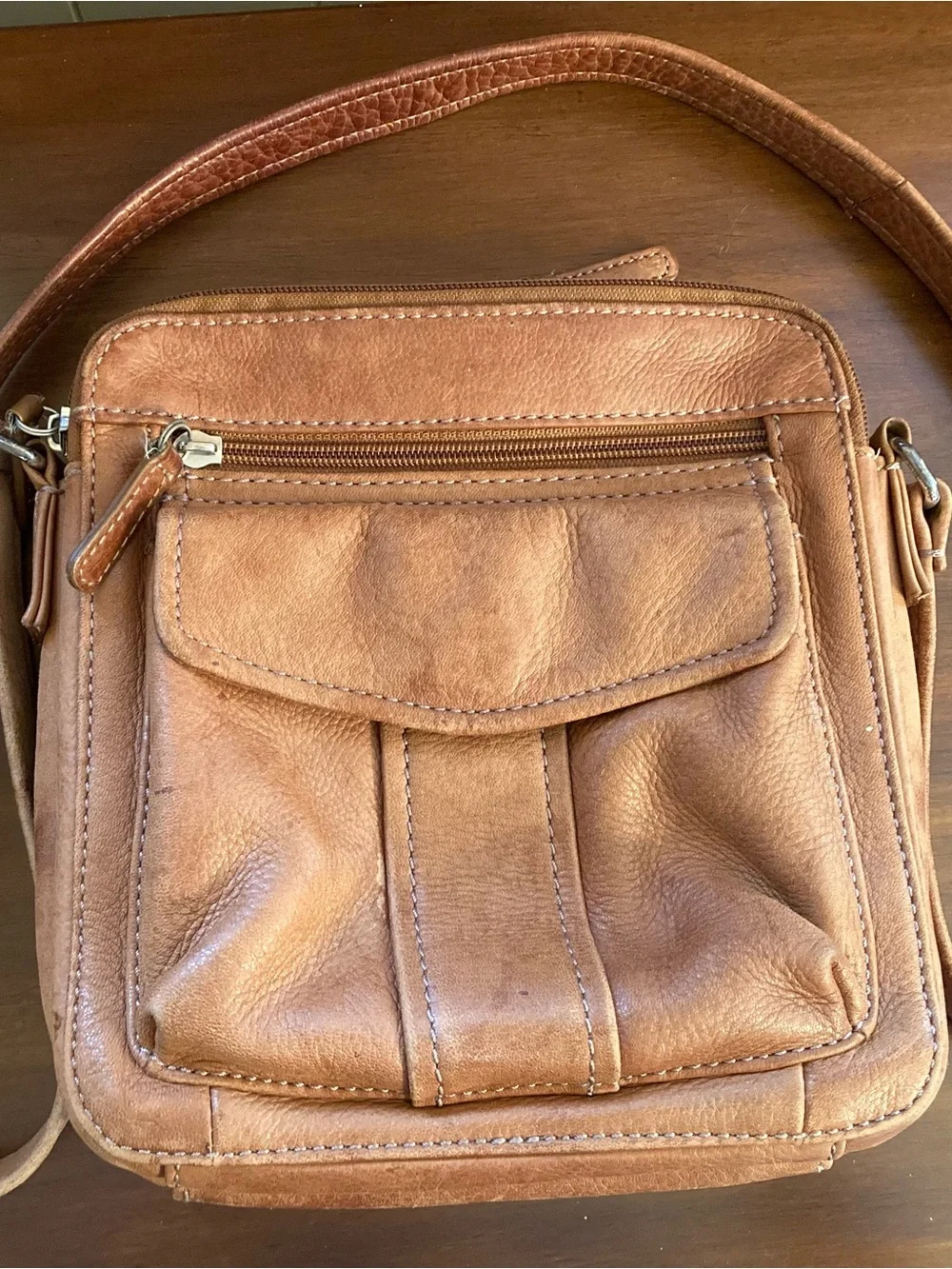 Vintage Fossil 75082 Brown Genuine Leather Crossbody Organizer Bag